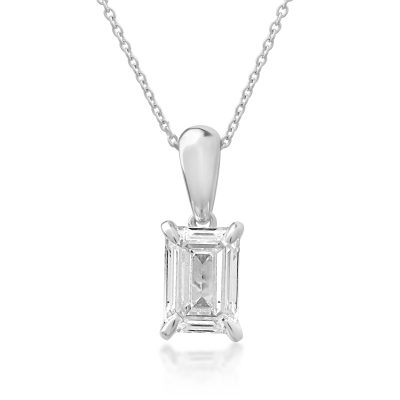 Lant cu pandantiv din aur alb cu diamant emerald de 1.01ct