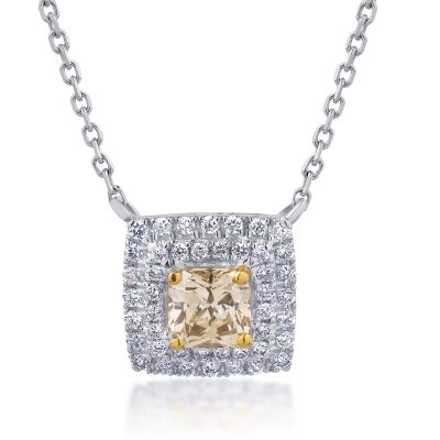 Lant cu pandantiv din aur alb cu diamant fancy-multicolor de 0.53ct si diamante de 0.2ct