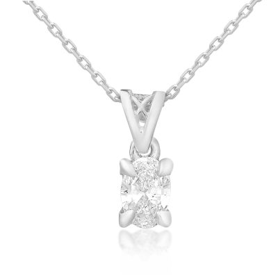 Lant cu pandantiv din aur alb cu diamant oval de 0.3ct