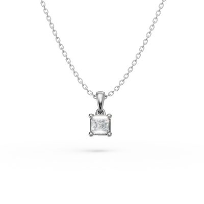 Lant cu pandantiv din aur alb cu diamant princess solitaire de 0.1ct