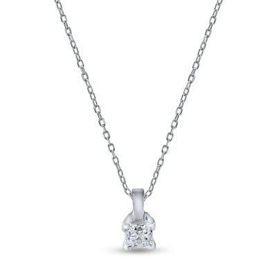 Lant cu pandantiv din aur alb cu diamant princess solitaire de 0.1ct