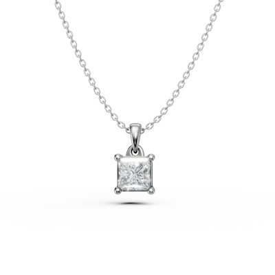 Lant cu pandantiv din aur alb cu diamant princess solitaire de 0.4ct