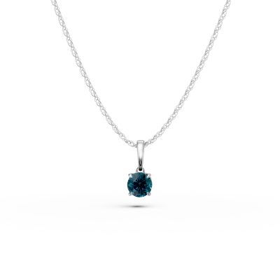 Lant cu pandantiv din aur alb cu diamante albastre si incolore de 0.3ct
