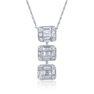 Lant cu pandantiv din aur alb cu diamante baguette de 1.16ct