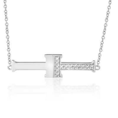 Lant cu pandantiv din aur alb cu diamante de 0.1ct