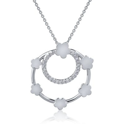 Lant cu pandantiv din aur alb cu diamante de 0.2ct