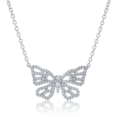 Lant cu pandantiv din aur alb cu diamante marquise si rotunde de 0.3ct
