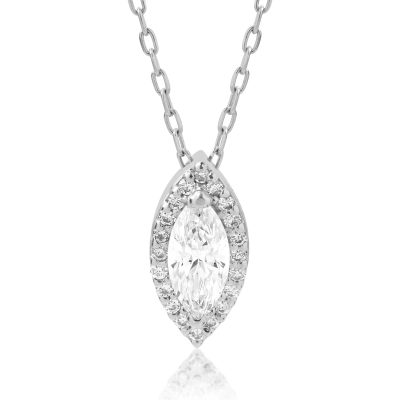 Lant cu pandantiv din aur alb cu diamante marquise si rotunde de 0.41ct
