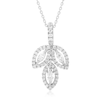 Lant cu pandantiv din aur alb cu diamante marquise si rotunde de 0.61ct