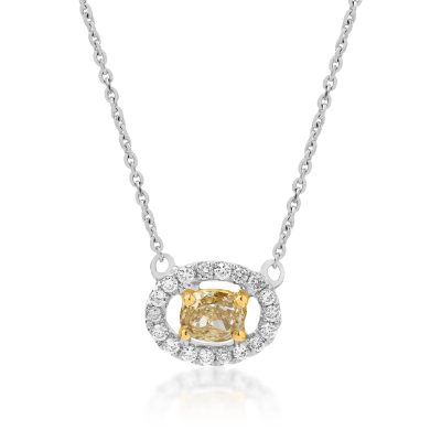 Lant cu pandantiv din aur alb cu fancy diamond de 0.3 si diamante transparente de 0.094ct