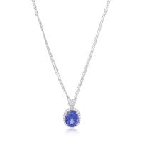 Lant cu pandantiv din aur alb cu tanzanit oval de 6.04ct si diamante de 0.58ct