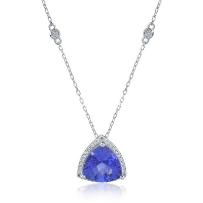 Lant cu pandantiv din aur alb cu tanzanit trillion de 3.26ct si diamante de 0.17ct