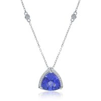 Lant cu pandantiv din aur alb cu tanzanit trillion de 3.26ct si diamante de 0.17ct