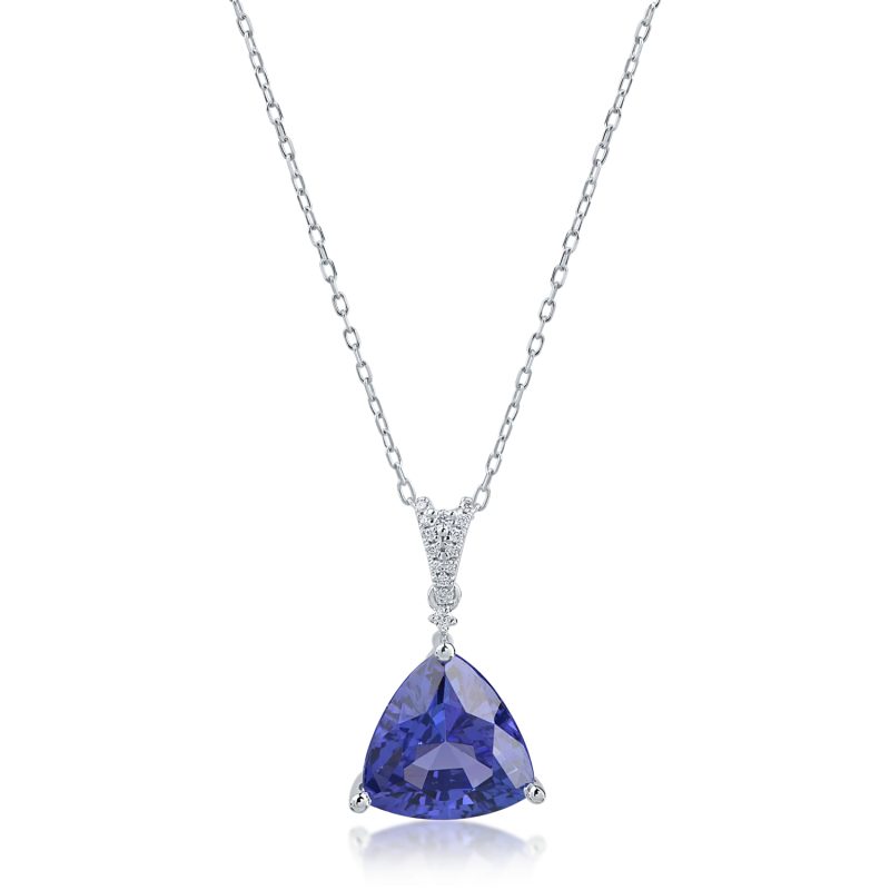 Lant cu pandantiv din aur alb cu tanzanit trillion de 4.46ct si diamante de 0.05ct