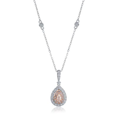 Lant cu pandantiv din aur alb-roz cu diamante incolore de 0.31ct si diamante roz pear si rotunde de 0.25ct