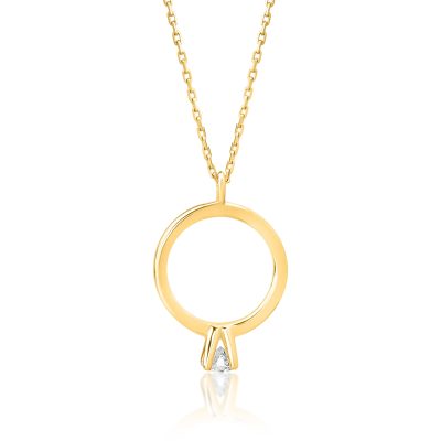 Lant cu pandantiv din aur galben cu diamant de 0.08ct