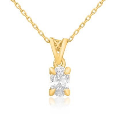Lant cu pandantiv din aur galben cu diamant oval de 0.4ct