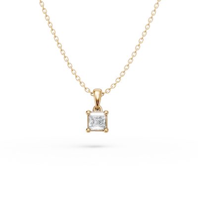 Lant cu pandantiv din aur galben cu diamant princess solitaire de 0.1ct