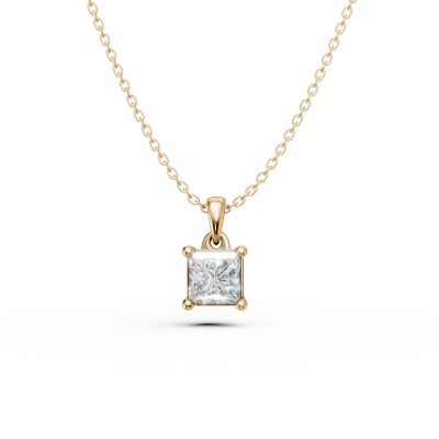 Lant cu pandantiv din aur galben cu diamant princess solitaire de 0.4ct