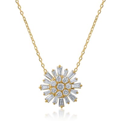 Lant cu pandantiv din aur galben cu diamante baguette si rotunde de 0.56ct