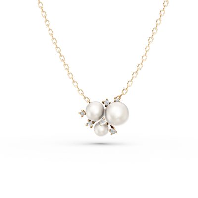 Lant cu pandantiv din aur galben cu diamante de 0.08ct si perle de cultura