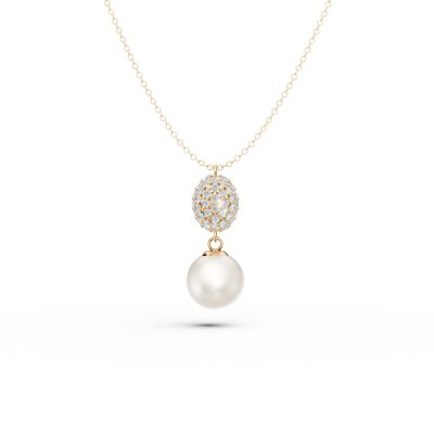 Lant cu pandantiv din aur galben cu perle de cultura de 0.6ct si zirconii