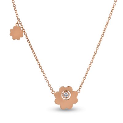 Lant cu pandantiv din aur roz cu diamant de 0.05ct