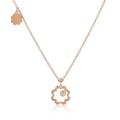 Lant cu pandantiv din aur roz cu diamant de 0.05ct