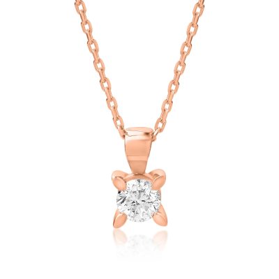 Lant cu pandantiv din aur roz cu diamant de 0.25ct