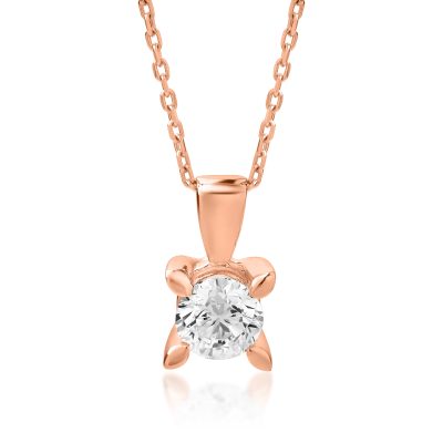 Lant cu pandantiv din aur roz cu diamant de 0.4ct