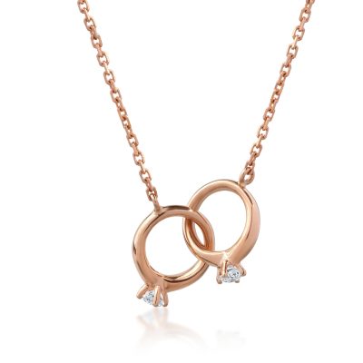 Lant cu pandantiv din aur roz cu diamante de 0.048ct