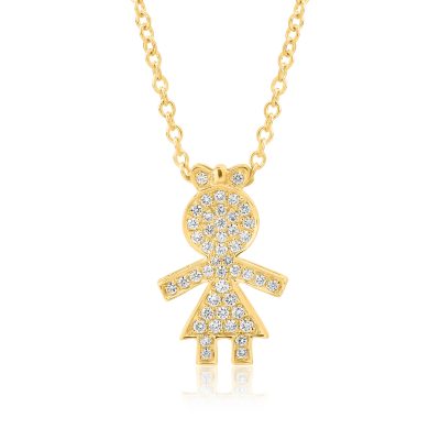 Lant cu pandantiv fetita din aur galben cu diamante de 0.16ct