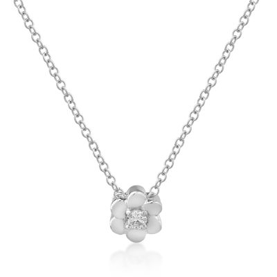 Lant cu pandantiv floare din aur alb cu diamant de 0.042ct