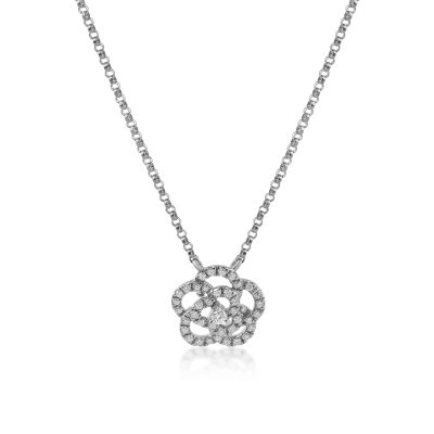 Lant cu pandantiv floare din aur alb cu diamante de 0.19ct