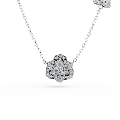Lant cu pandantiv floare din aur alb cu diamante de 0.5ct