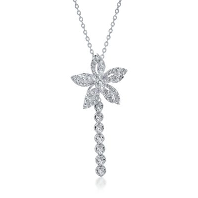 Lant cu pandantiv floare din aur alb cu diamante de 0.6ct