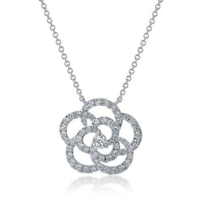Lant cu pandantiv floare din aur alb cu diamante de 0.91ct