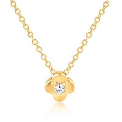Lant cu pandantiv floare din aur galben cu diamant de 0.039ct