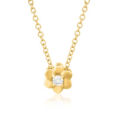 Lant cu pandantiv floare din aur galben cu diamant de 0.042ct
