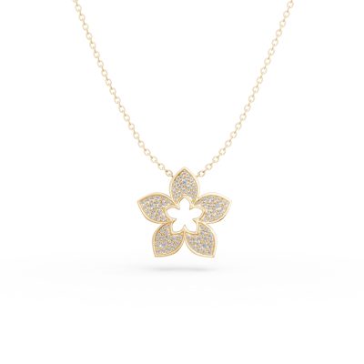 Lant cu pandantiv floare din aur galben cu diamante de 0.55ct