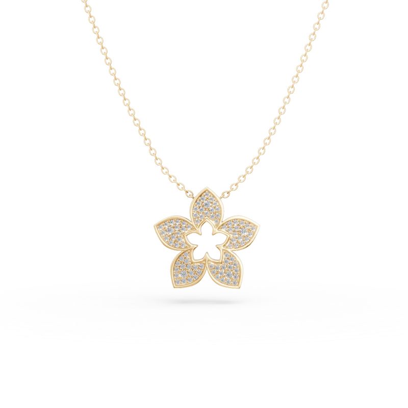 Lant cu pandantiv floare din aur galben cu diamante de 0.55ct