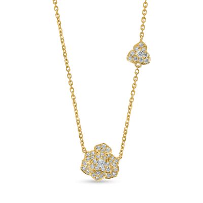 Lant cu pandantiv floare din aur galben cu diamante de 0.5ct