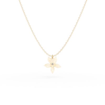 Lant cu pandantiv floral din aur galben cu diamant de 0.005ct