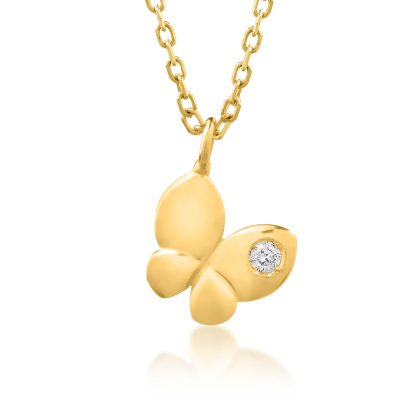 Lant cu pandantiv fluturas din aur galben cu diamant de 0.02ct