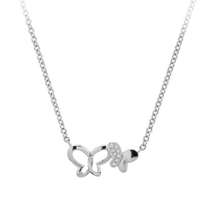 Lant cu pandantiv fluturi din aur alb cu diamante de 0.023ct