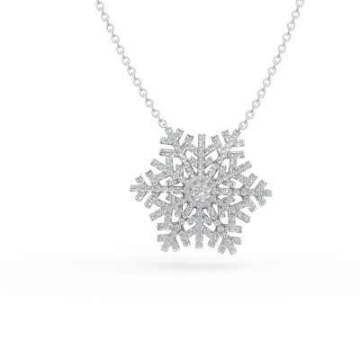 Lant cu pandantiv fulg de nea din aur alb cu diamante de 1.08ct