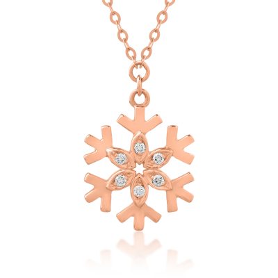 Lant cu pandantiv fulg de nea din aur roz cu diamante de 0.03ct