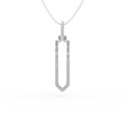 Lant cu pandantiv geometric din aur alb cu diamante baguette si rotunde de 0.52ct