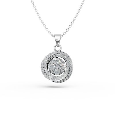 Lant cu pandantiv geometric din aur alb cu diamante de 0.3ct