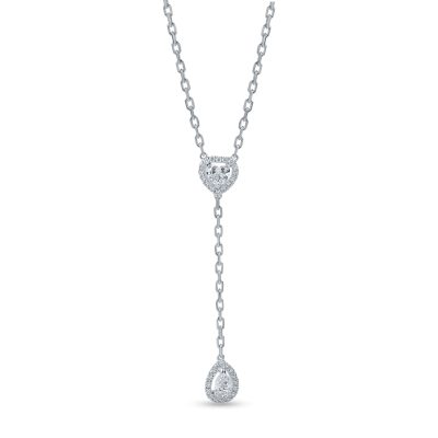 Lant cu pandantiv geometric din aur alb cu diamante pear, heart si rotunde de 1.09ct